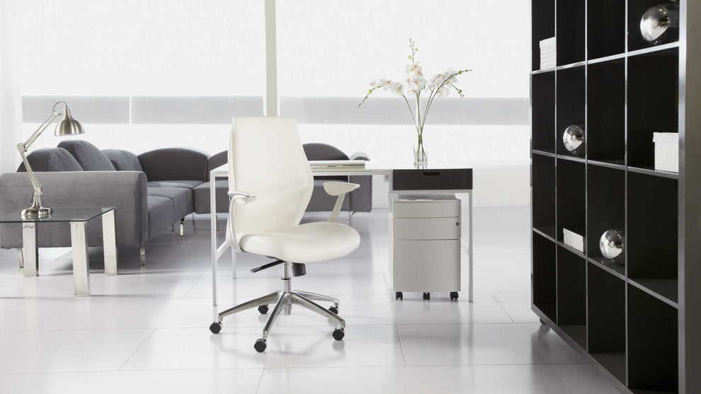 Low Back Office Chair in Gray with Polished Aluminum Base By Homeroots | Office Chairs | Modishstore - 10