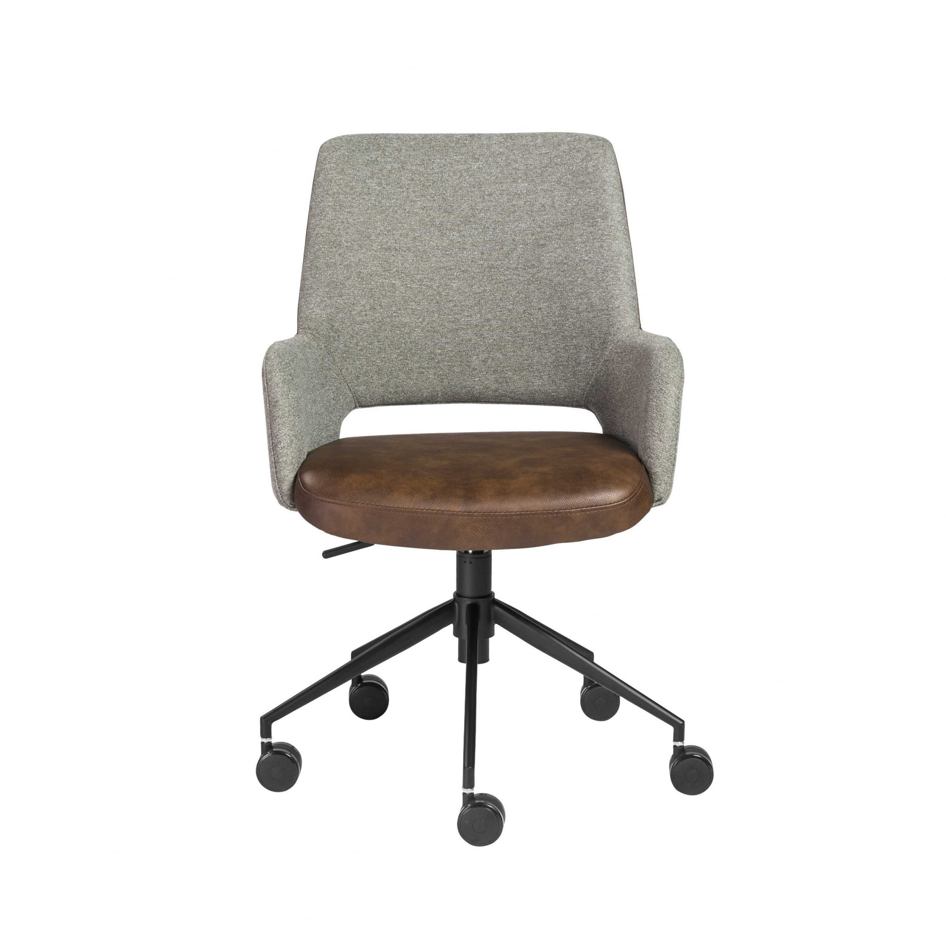 Office Chair in Gray Fabric and Light Brown Leatherette with Black Base By Homeroots | Office Chairs | Modishstore