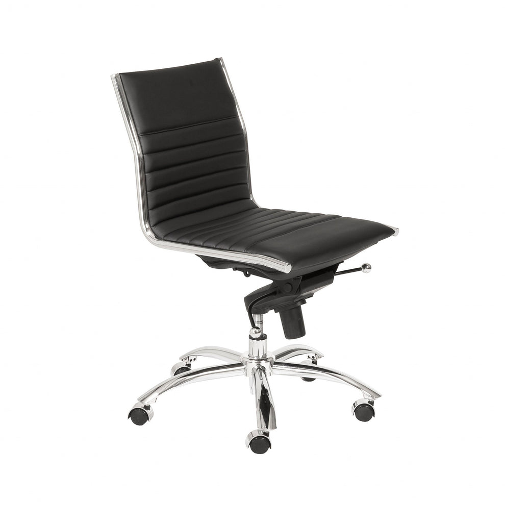 Low Back Office Chair without Armrests in Black with Chromed Steel Base By Homeroots | Office Chairs | Modishstore - 3