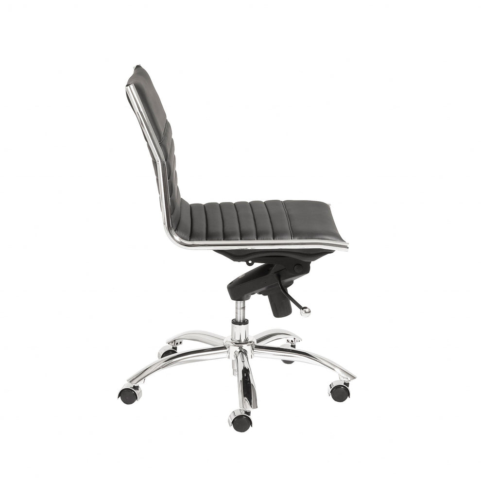 Low Back Office Chair without Armrests in Black with Chromed Steel Base By Homeroots | Office Chairs | Modishstore - 4