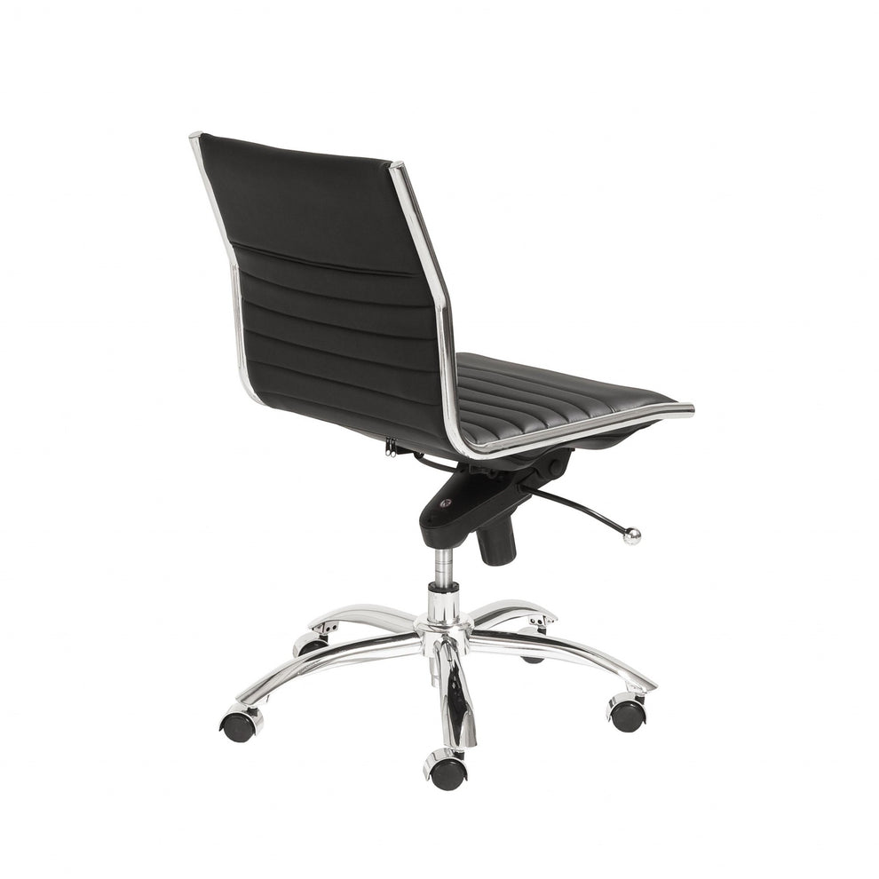 Low Back Office Chair without Armrests in Black with Chromed Steel Base By Homeroots | Office Chairs | Modishstore - 5