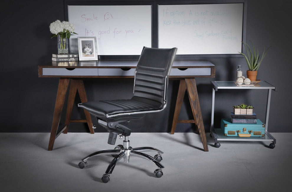 Low Back Office Chair without Armrests in Black with Chromed Steel Base By Homeroots | Office Chairs | Modishstore - 6
