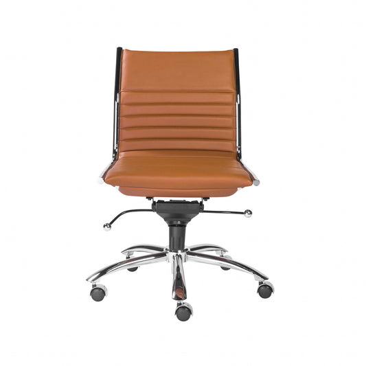 Armless Low Back Office Chair in Cognac with Chrome Base By Homeroots | Office Chairs | Modishstore