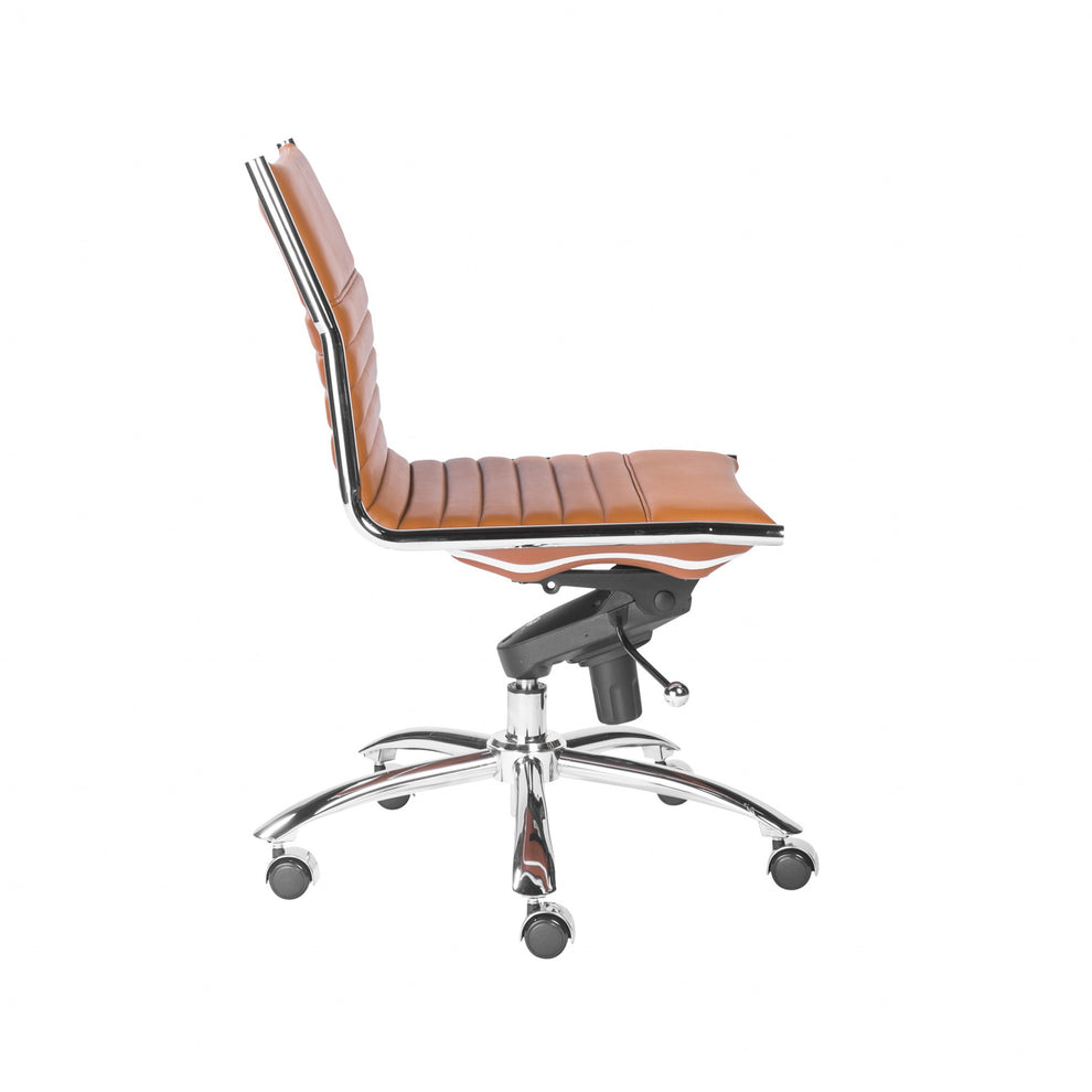Armless Low Back Office Chair in Cognac with Chrome Base By Homeroots | Office Chairs | Modishstore - 3