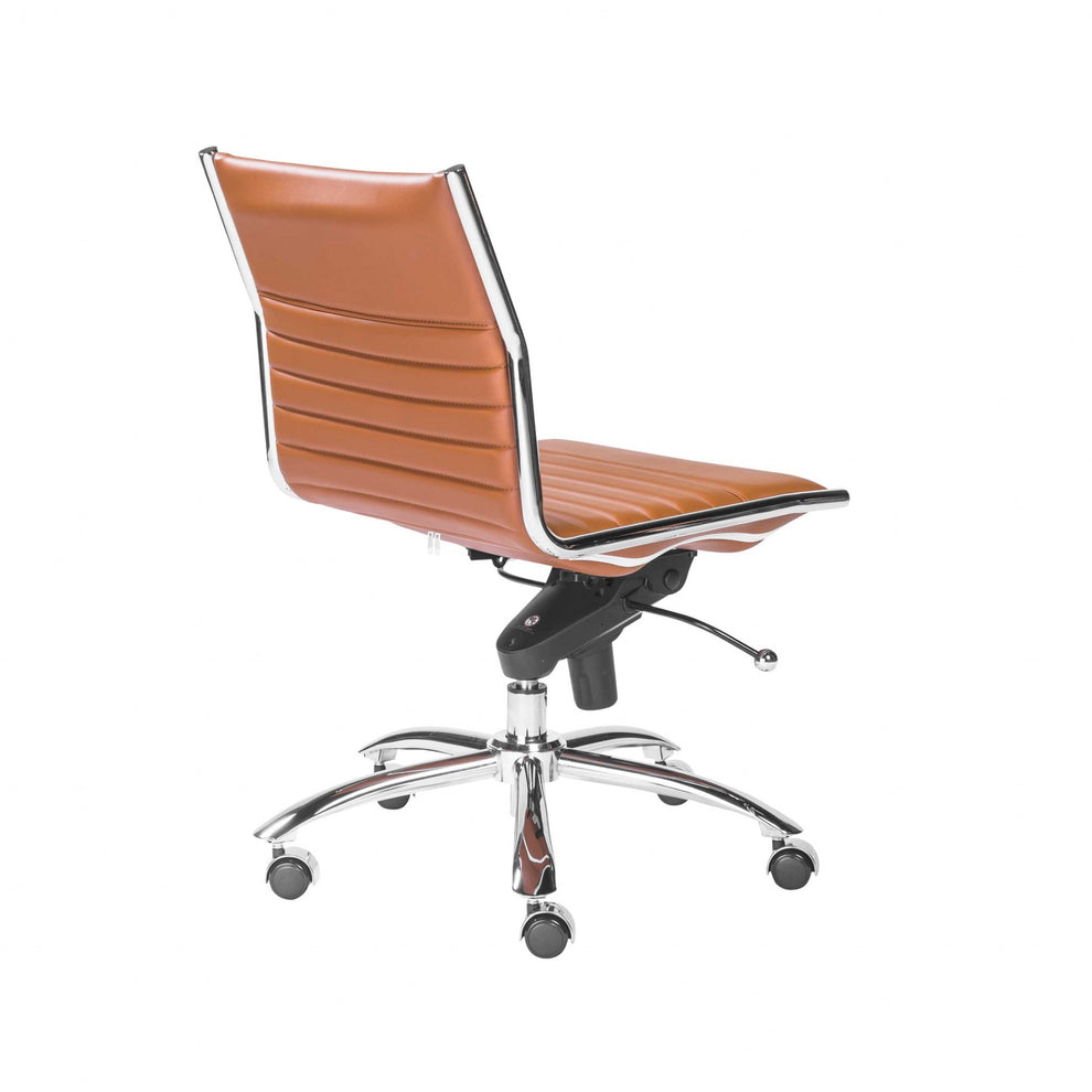 Armless Low Back Office Chair in Cognac with Chrome Base By Homeroots | Office Chairs | Modishstore - 4