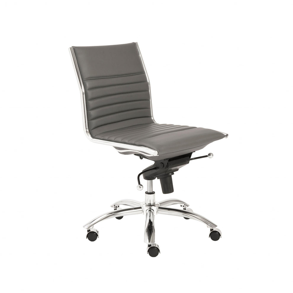 Low Back Office Chair without Armrests in Gray with Chromed Steel Base By Homeroots | Office Chairs | Modishstore - 2