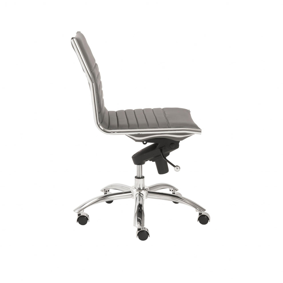 Low Back Office Chair without Armrests in Gray with Chromed Steel Base By Homeroots | Office Chairs | Modishstore - 3