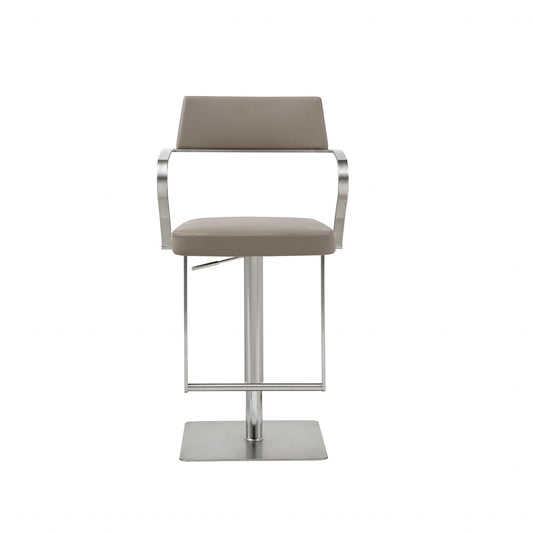 Modern Taupe Faux Leather Adjustable Barstool with Arms By Homeroots | Bar Stools | Modishstore