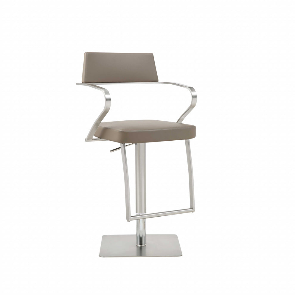 Modern Taupe Faux Leather Adjustable Barstool with Arms By Homeroots | Bar Stools | Modishstore - 2