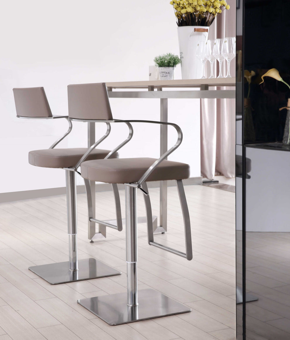 Modern Taupe Faux Leather Adjustable Barstool with Arms By Homeroots | Bar Stools | Modishstore - 6