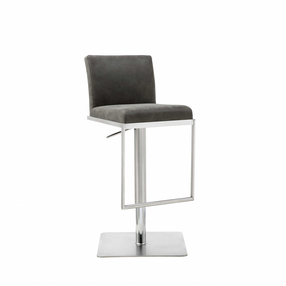 Sleek Dark Gray Faux Leather Adjustable Bar Stool By Homeroots | Bar Stools | Modishstore - 2