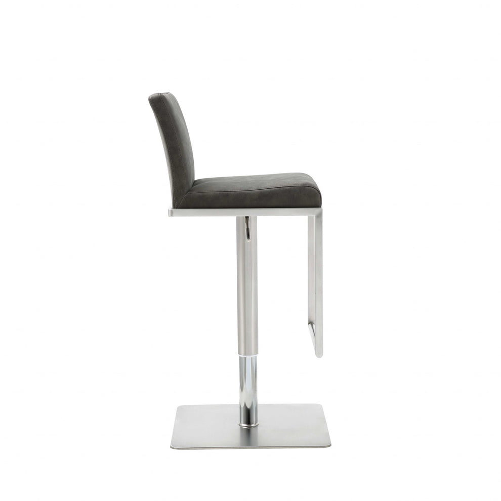 Sleek Dark Gray Faux Leather Adjustable Bar Stool By Homeroots | Bar Stools | Modishstore - 3