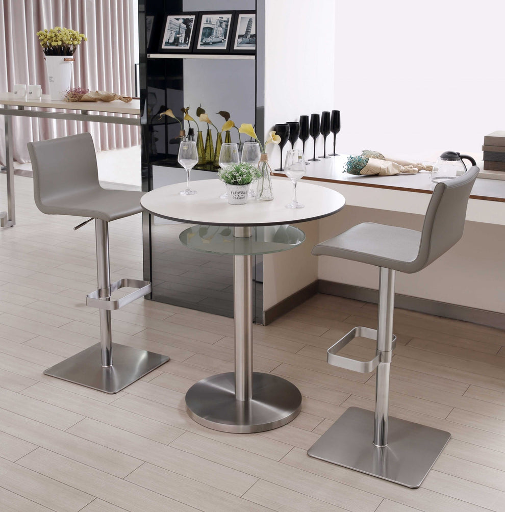 Sleek Light Gray Faux Leather Adjustable Bar Stool By Homeroots | Bar Stools | Modishstore - 6