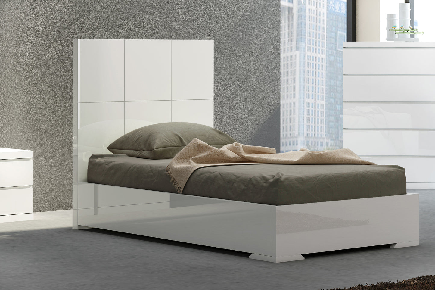 Gloss White Stainless Steel Twin Bed By Homeroots - 370628 | Beds | Modishstore - 3