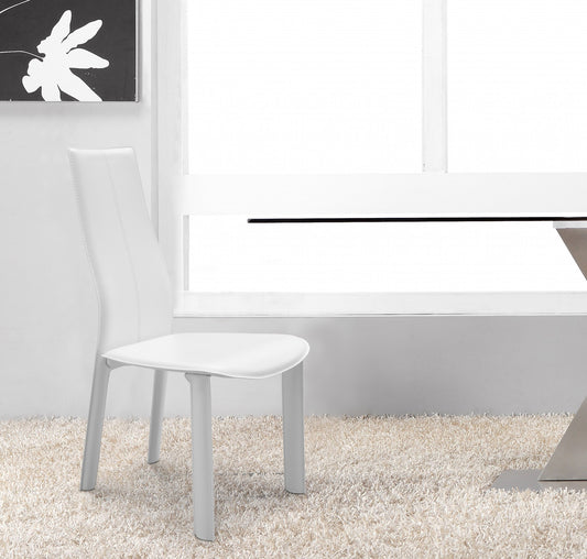 Set Of 4 Modern Dining White Faux Leather Dining Chairs By Homeroots | Dining Chairs | Modishstore