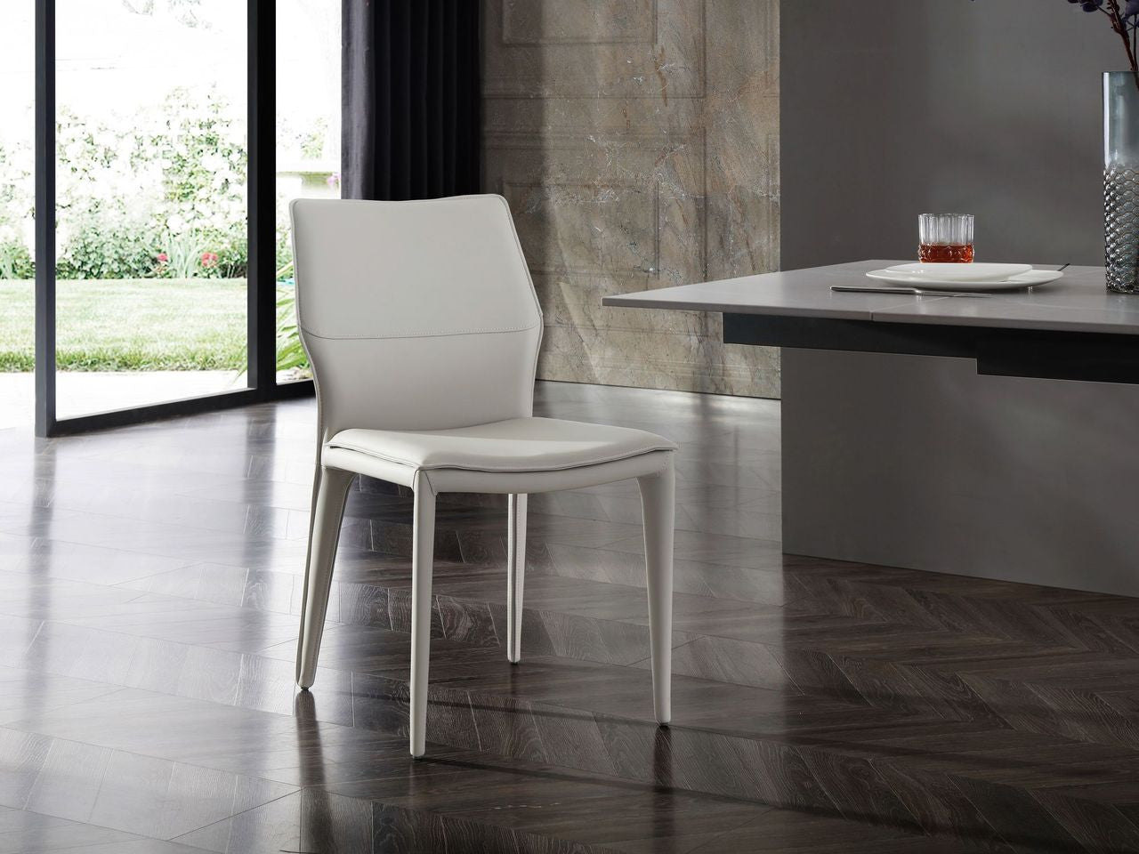 Set Of 2 Gray Faux Leather Metal Dining Chairs By Homeroots | Dining Chairs | Modishstore