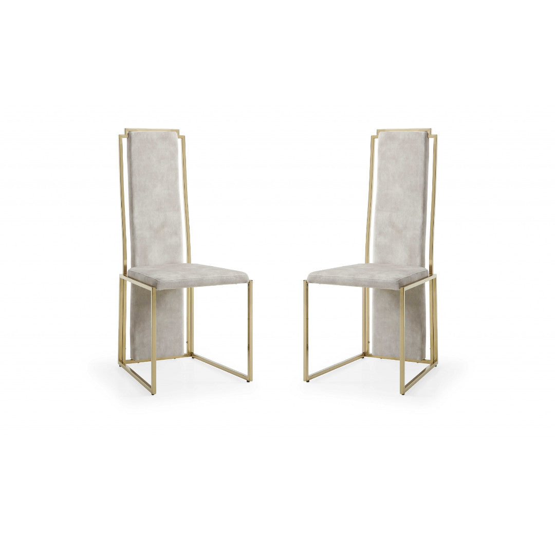 Set Of 2 Ultra Modern Beige Suede And Gold Dining Chairs By Homeroots | Dining Chairs | Modishstore