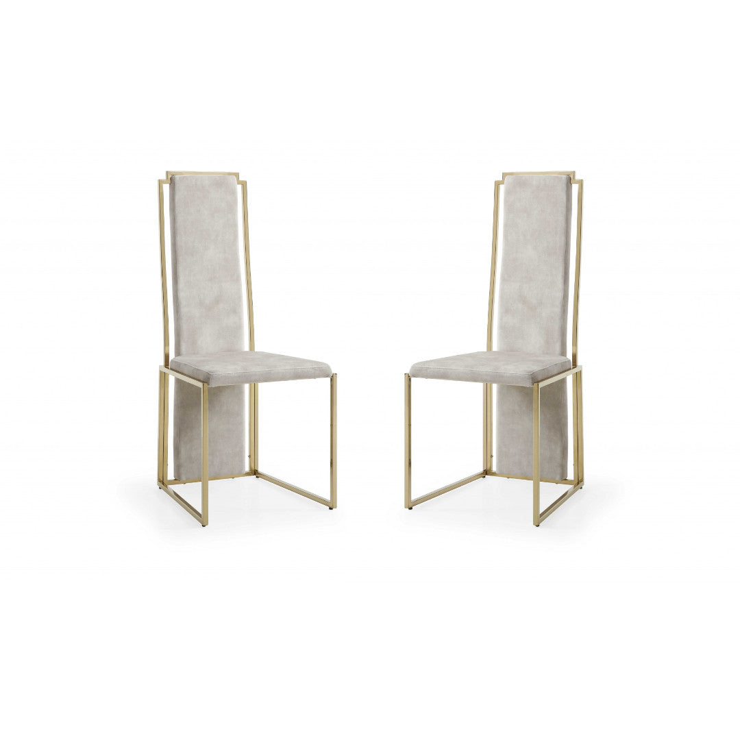 Set Of 2 Ultra Modern Beige Suede And Gold Dining Chairs By Homeroots | Dining Chairs | Modishstore - 2