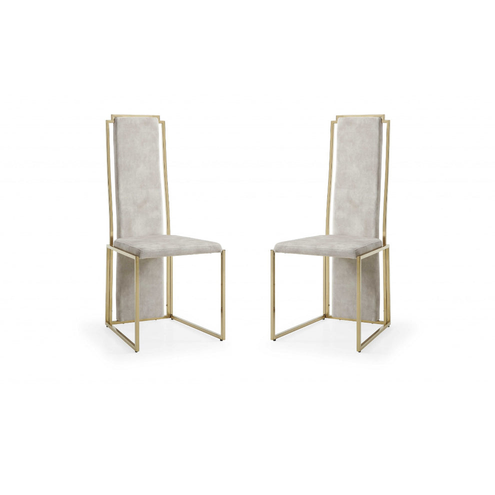 Set Of 2 Ultra Modern Beige Suede And Gold Dining Chairs By Homeroots | Dining Chairs | Modishstore - 2