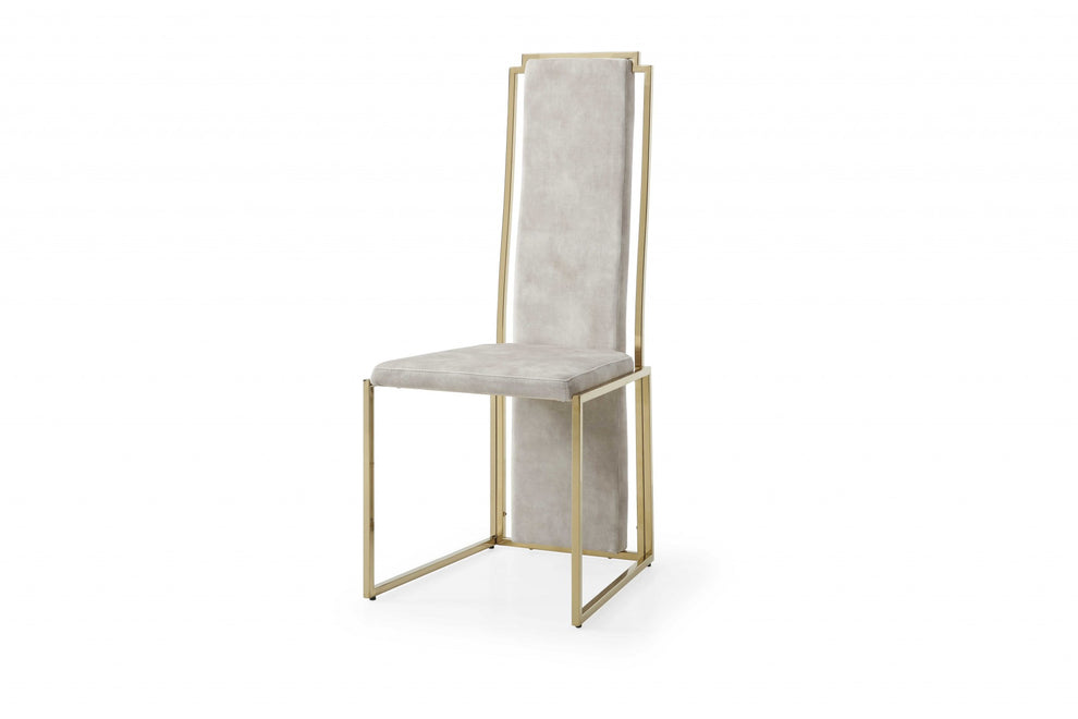 Set Of 2 Ultra Modern Beige Suede And Gold Dining Chairs By Homeroots | Dining Chairs | Modishstore - 3