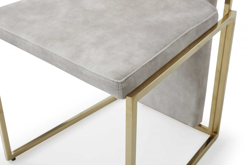 Set Of 2 Ultra Modern Beige Suede And Gold Dining Chairs By Homeroots | Dining Chairs | Modishstore - 5