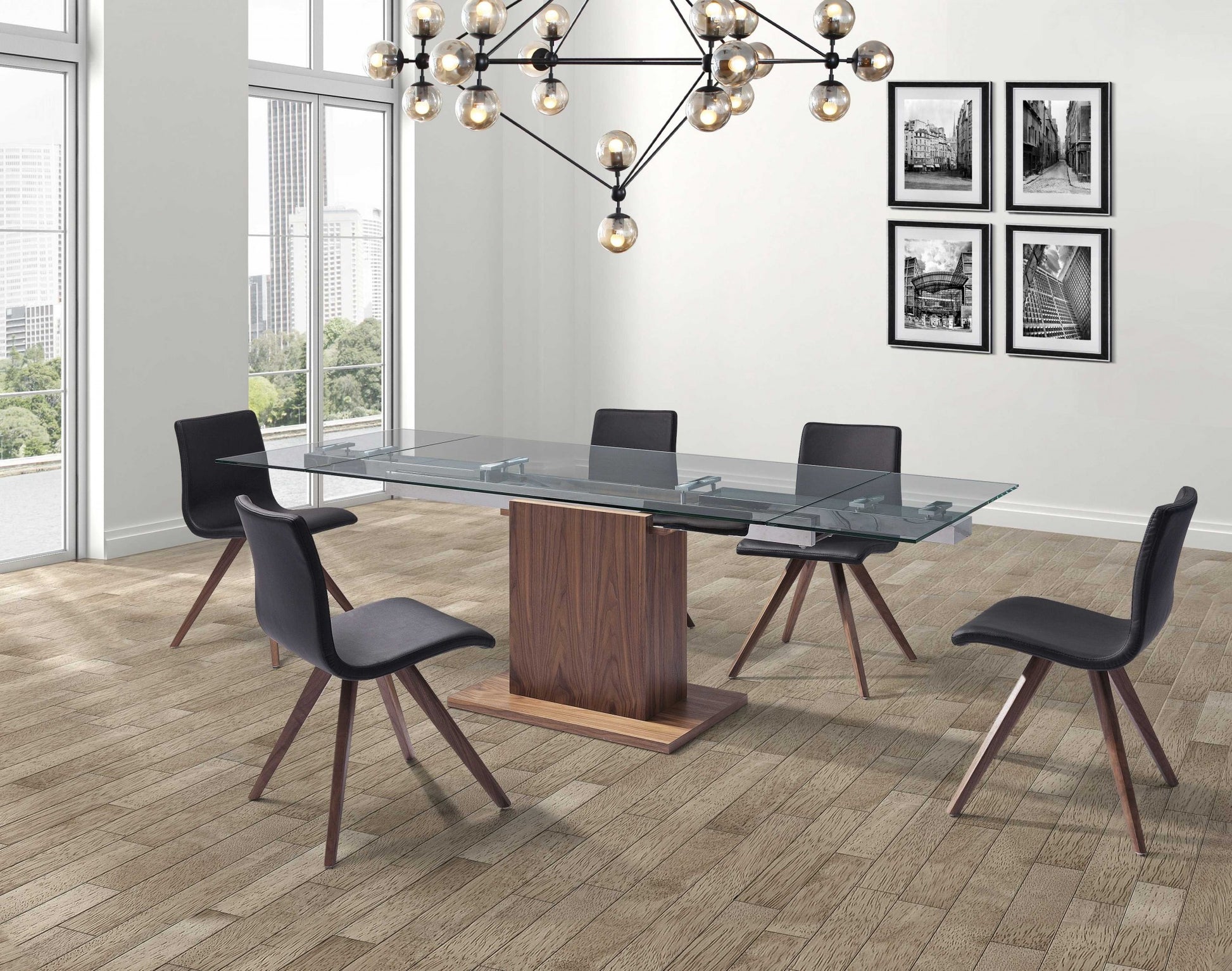 Contemporary Glass Extendable Pedestal Dining Table By Homeroots | Dining Tables | Modishstore