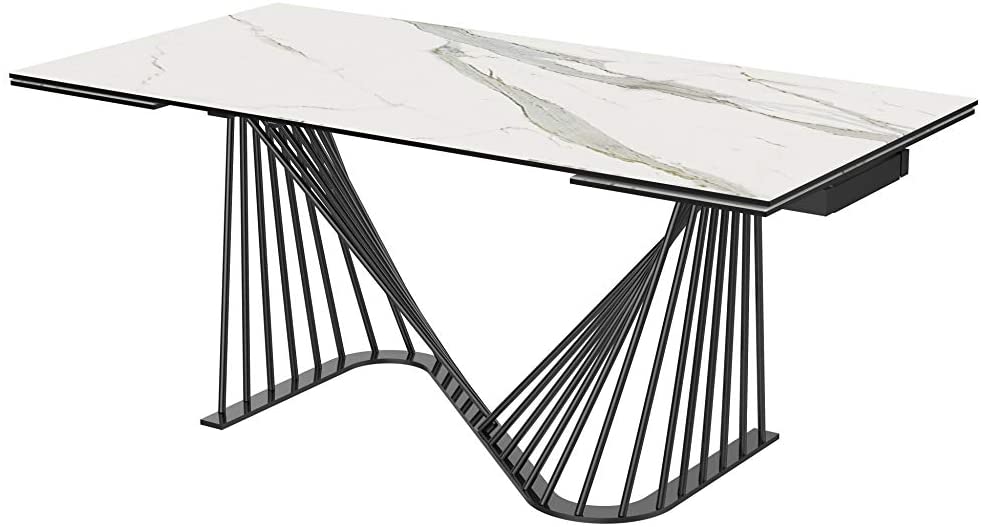 White Glass Ceramic Dining Table By Homeroots | Dining Tables | Modishstore - 4