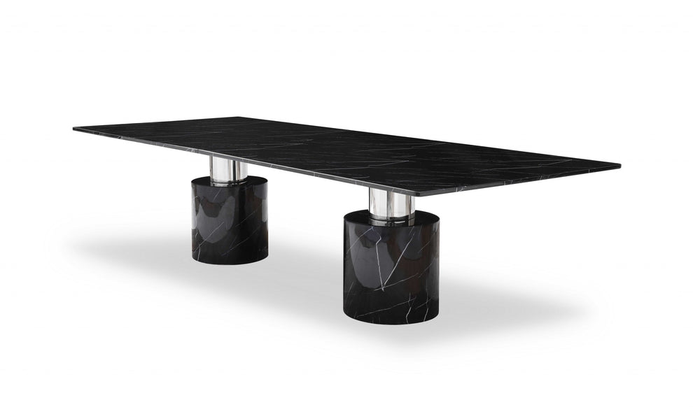 Black Marble Stainless Steel Dining Table By Homeroots | Dining Tables | Modishstore - 3
