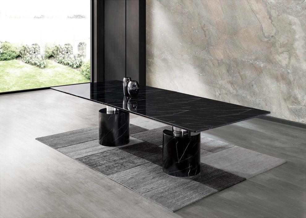 Black Marble Stainless Steel Dining Table By Homeroots | Dining Tables | Modishstore