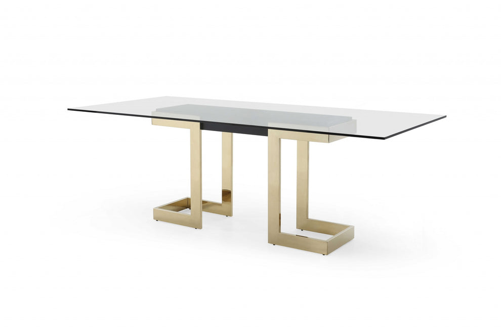 Polished Gold Glass Stainless Steel Dining Table By Homeroots | Dining Tables | Modishstore - 3