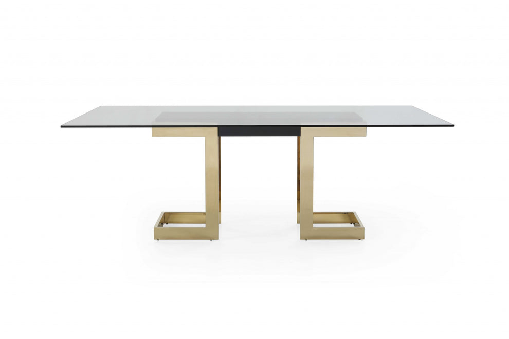 Polished Gold Glass Stainless Steel Dining Table By Homeroots | Dining Tables | Modishstore - 4