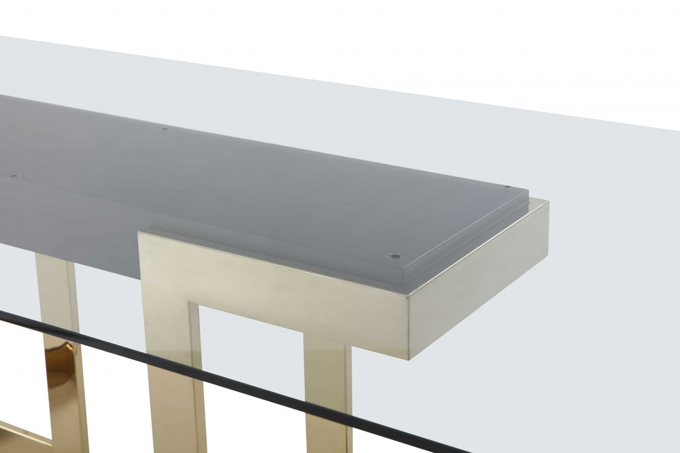 Polished Gold Glass Stainless Steel Dining Table By Homeroots | Dining Tables | Modishstore - 5