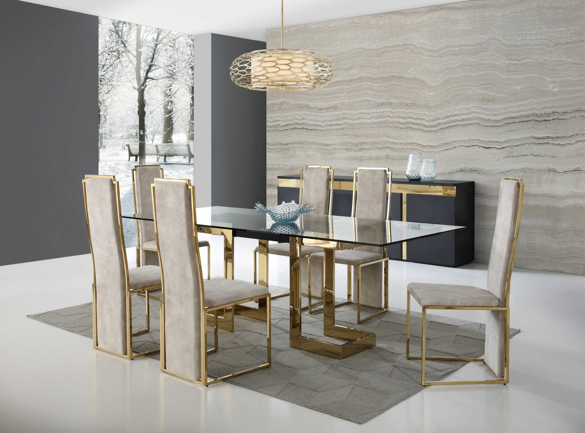 Polished Gold Glass Stainless Steel Dining Table By Homeroots | Dining Tables | Modishstore - 5