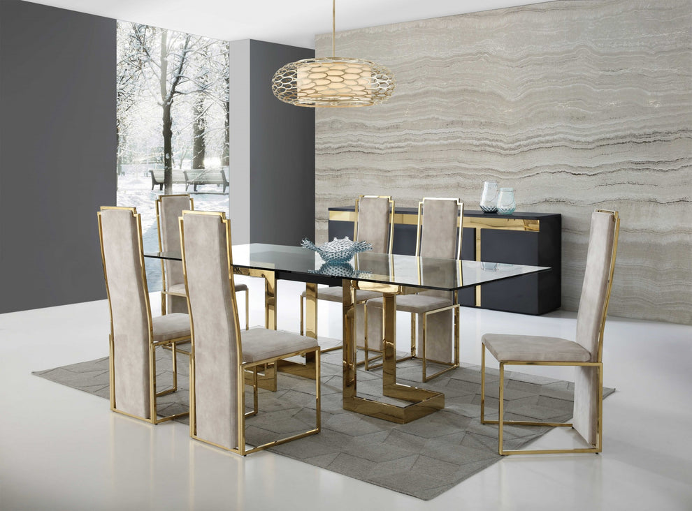 Polished Gold Glass Stainless Steel Dining Table By Homeroots | Dining Tables | Modishstore - 2