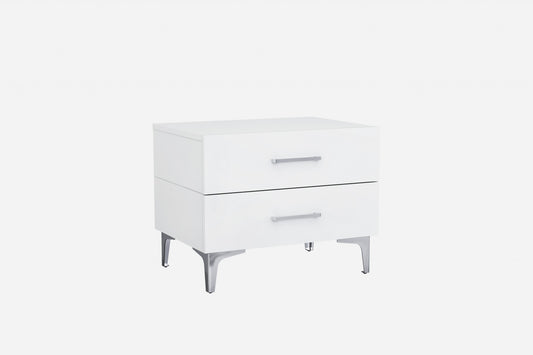 Gloss White Stainless Steel Nightstand By Homeroots | Nightstands | Modishstore