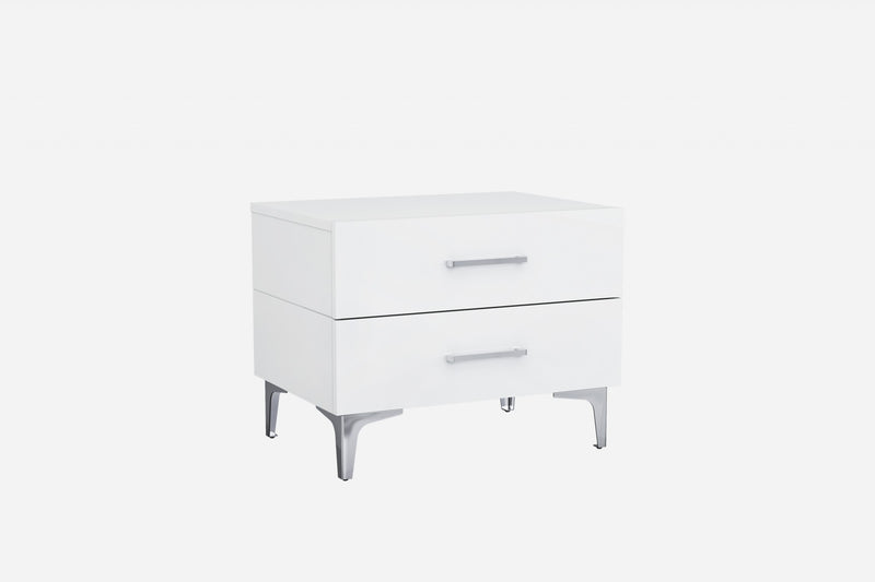 Gloss White Stainless Steel Nightstand By Homeroots | Nightstands | Modishstore