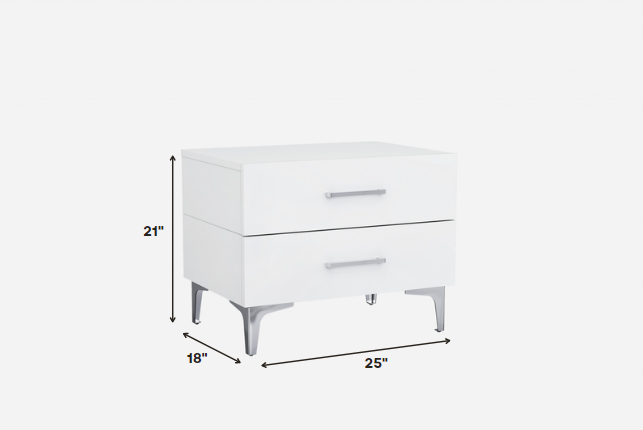 Gloss White Stainless Steel Nightstand By Homeroots | Nightstands | Modishstore - 2