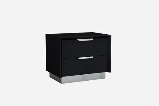 Black And Stainless Steel Two Drawer Nightstand By Homeroots | Nightstands | Modishstore