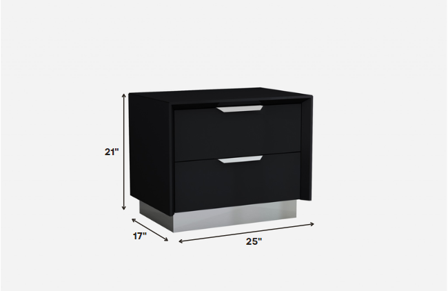 Black And Stainless Steel Two Drawer Nightstand By Homeroots | Nightstands | Modishstore - 2