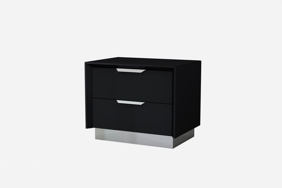 Black And Stainless Steel Two Drawer Nightstand By Homeroots | Nightstands | Modishstore - 3