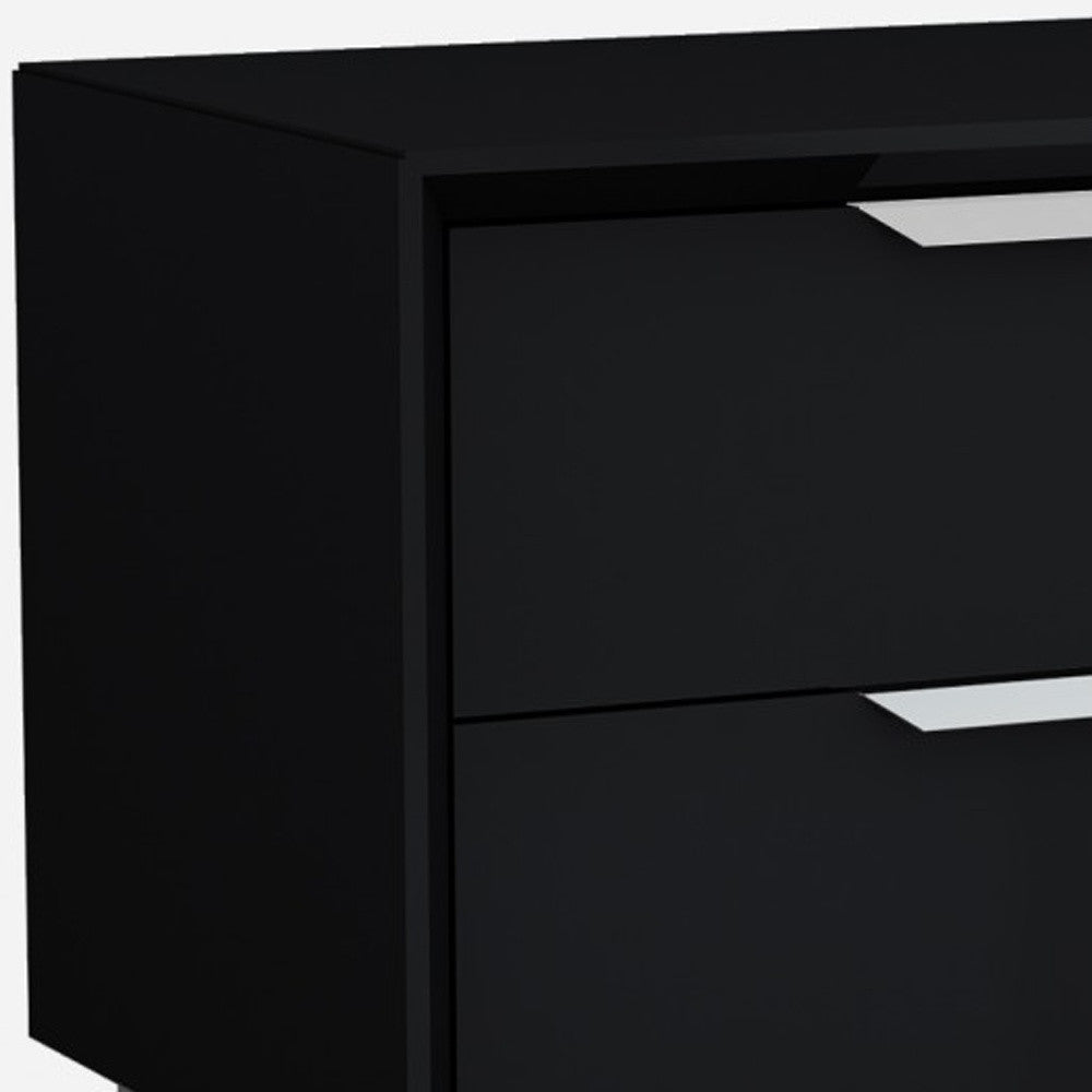 Black And Stainless Steel Two Drawer Nightstand By Homeroots | Nightstands | Modishstore - 5