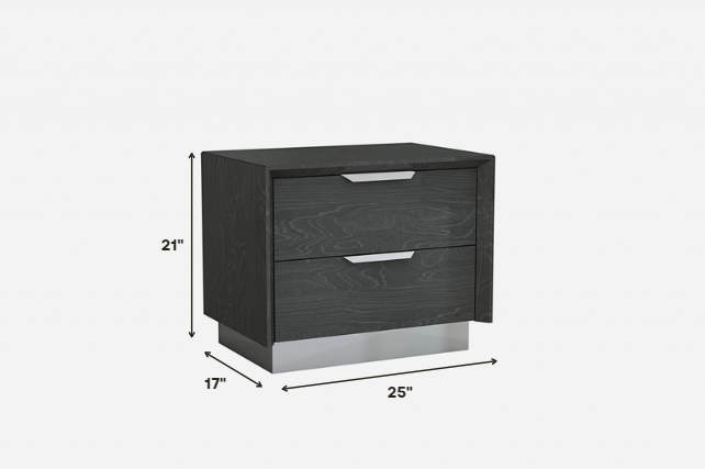 Black And Stainless Steel Two Drawer Nightstand By Homeroots | Nightstands | Modishstore - 7
