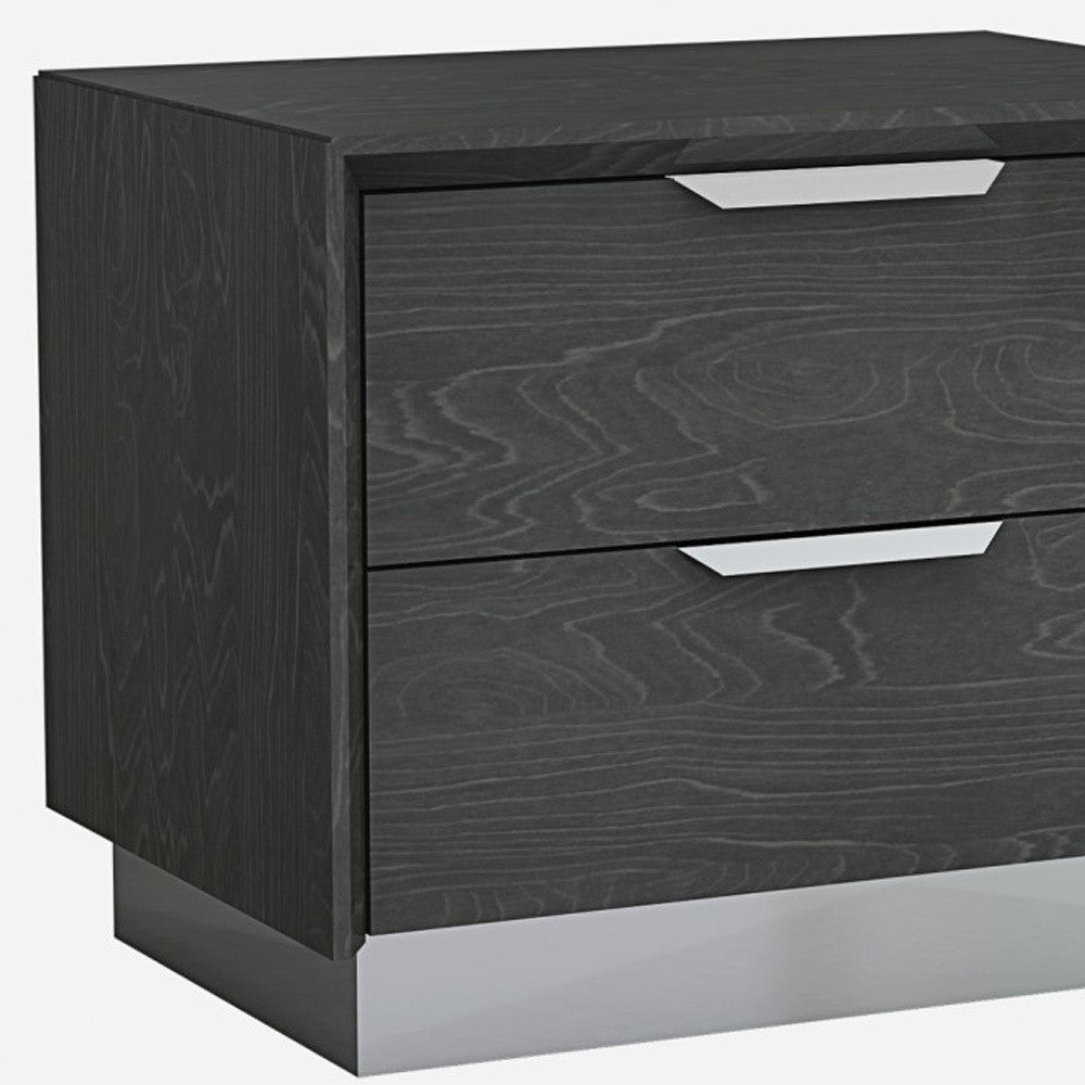 Black And Stainless Steel Two Drawer Nightstand By Homeroots | Nightstands | Modishstore - 9