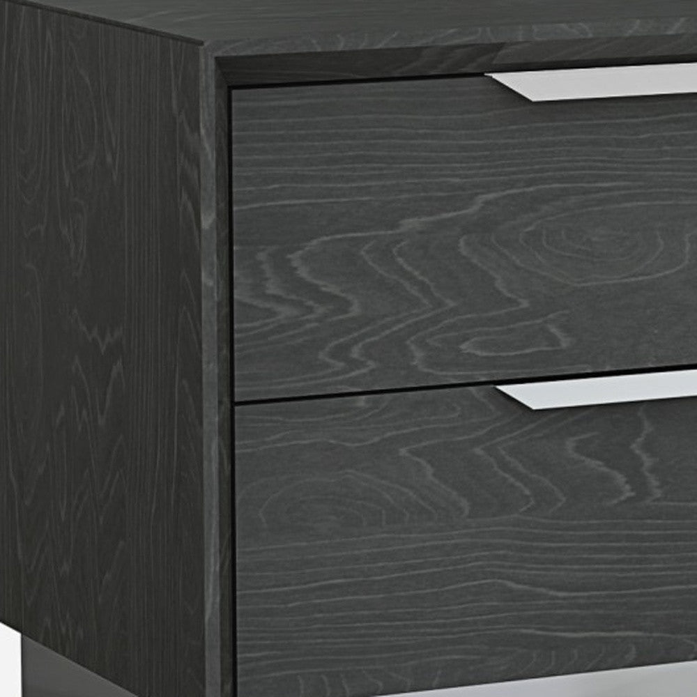 Black And Stainless Steel Two Drawer Nightstand By Homeroots | Nightstands | Modishstore - 10