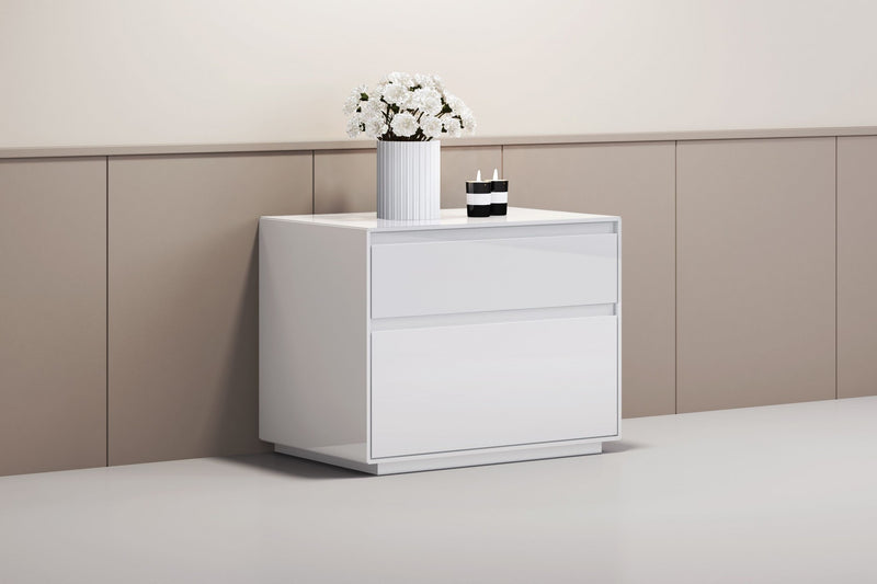 Simplistic White Gloss 2 Drawer Nightstand By Homeroots | Nightstands | Modishstore