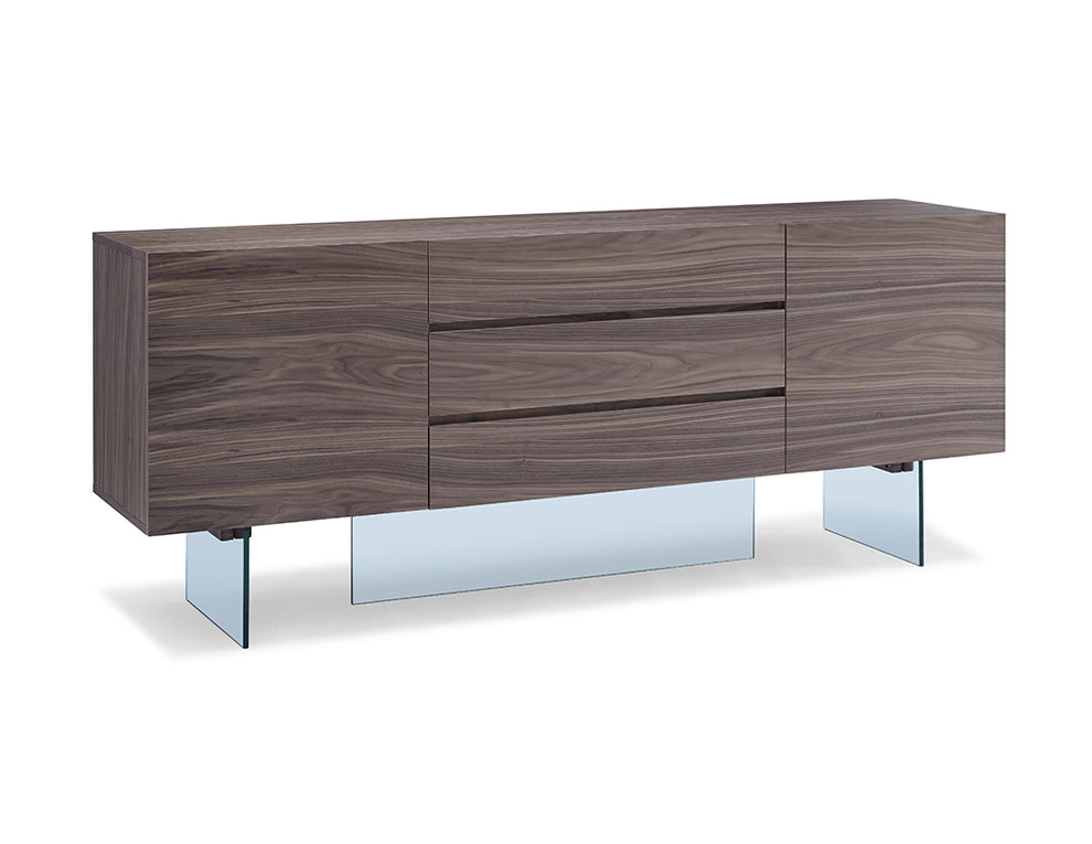 Walnut Glass Buffet By Homeroots | Sideboards | Modishstore - 2