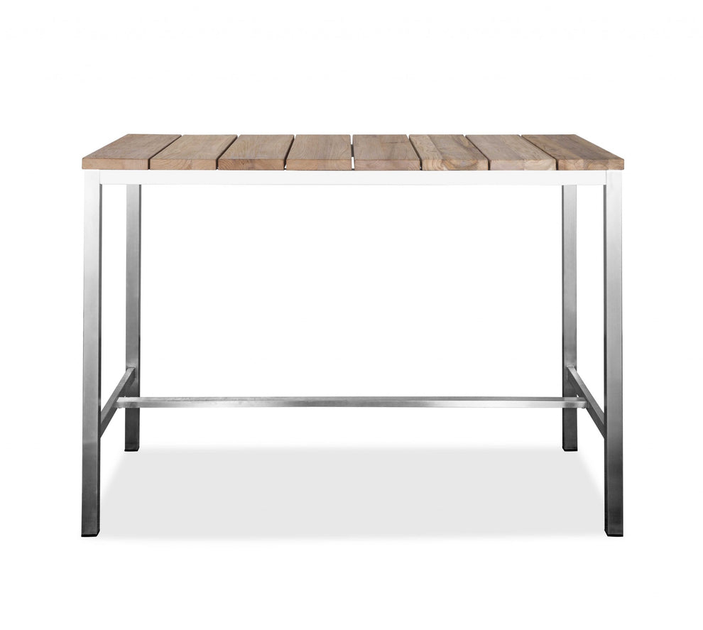 Teak Wood & Stainless Steel Bar Table By Homeroots | Bar Tables | Modishstore - 2