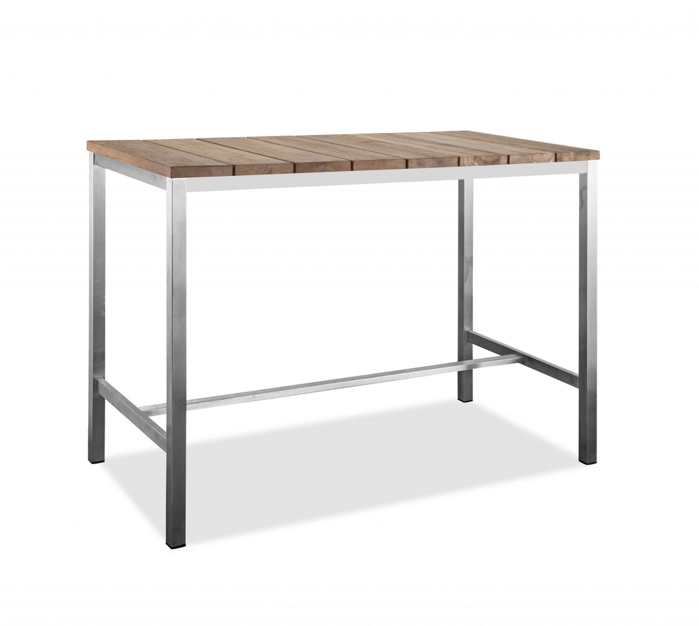 Teak Wood & Stainless Steel Bar Table By Homeroots | Bar Tables | Modishstore - 3