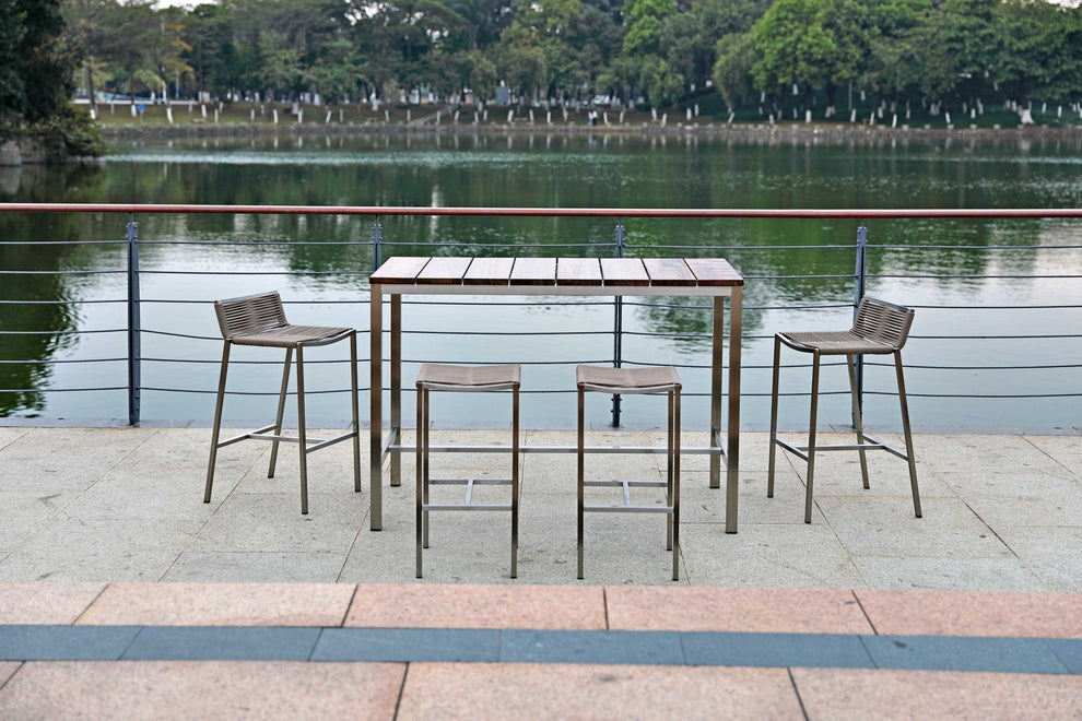 Teak Wood & Stainless Steel Bar Table By Homeroots | Bar Tables | Modishstore - 4