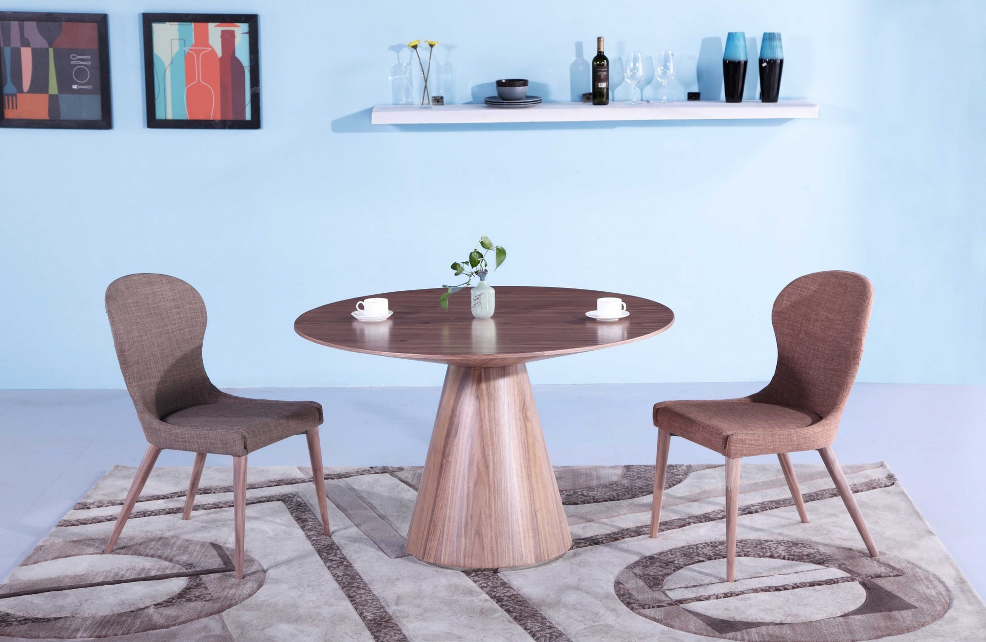Walnut Veneer Round Dining Table By Homeroots | Dining Tables | Modishstore - 4